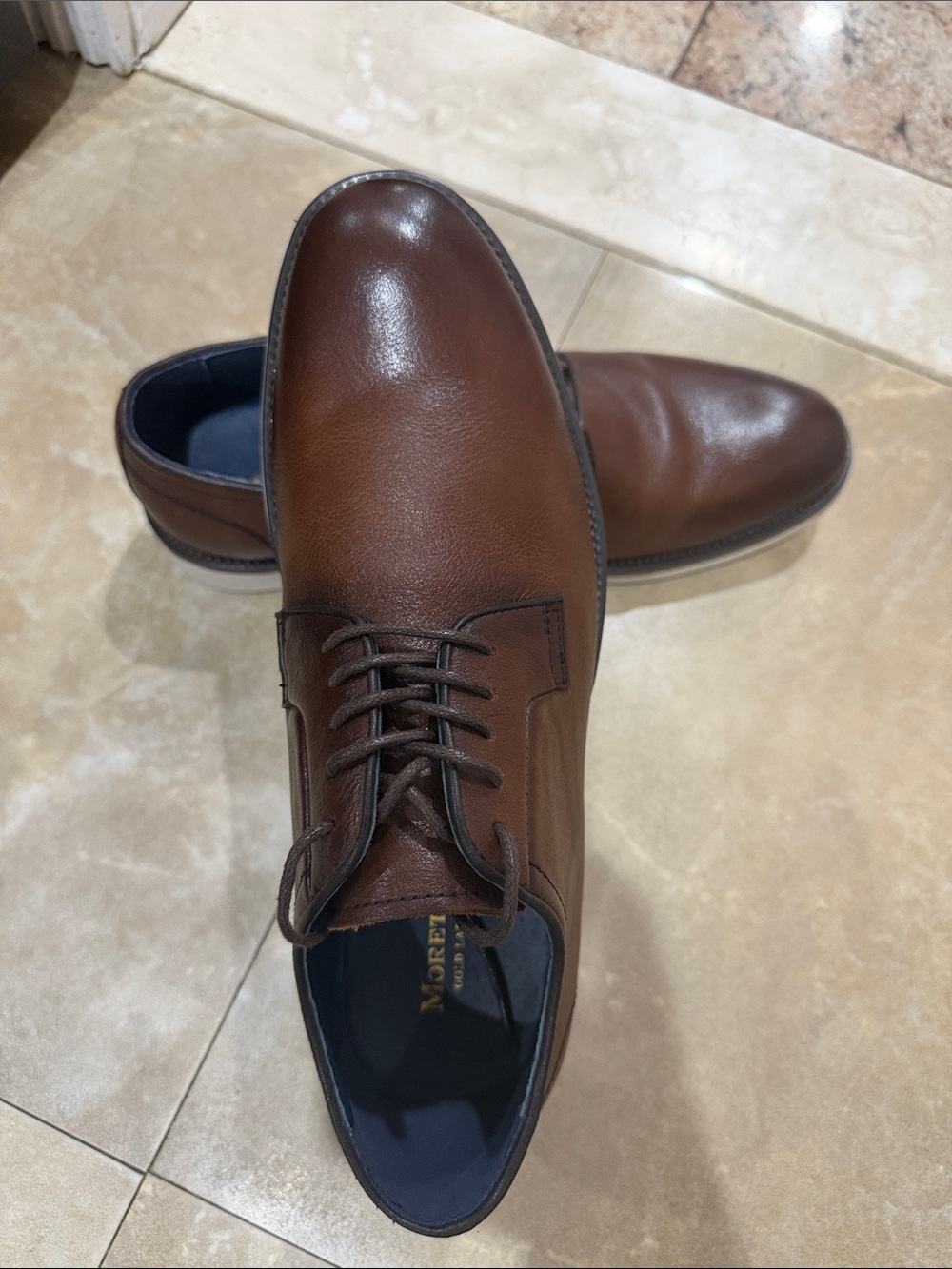 Men's Brown Leather Derby Shoes with Lace Closure